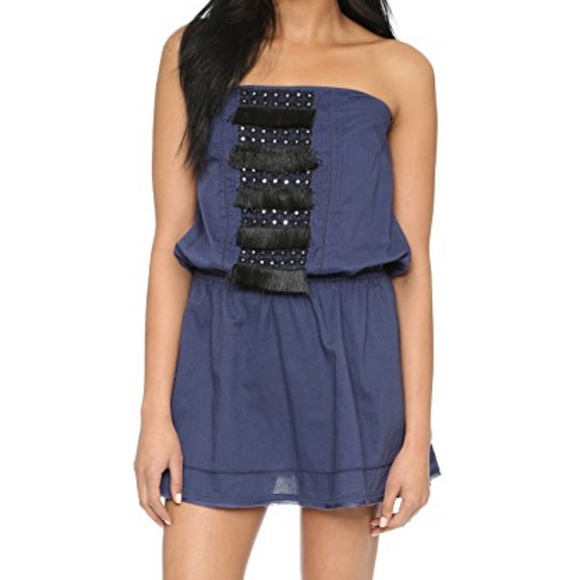 St. Roche Britt Navy Fringe Dress Cover up - Picture 1 of 4